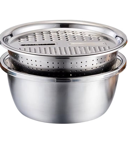 Stainless Steel Drain Basket 3 in 1 Colanders Basin Multifunctional Vegetable Slicer Graters Kitchen Thickened Drainage Basin