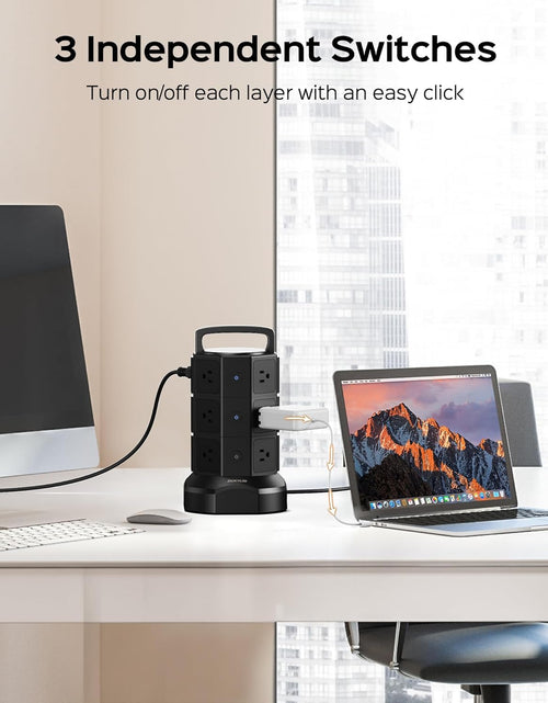 Load image into Gallery viewer, Power Strip Tower Surge Protector,  1625W 13A Outlet Surge Electric Tower, 12 Outlets 6 USB Ports Charging Station with 16AWG 6.5Ft Heavy Duty Extension Cord for Home Office Dorm Black
