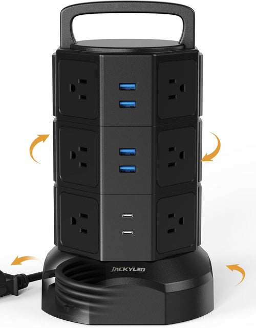 Load image into Gallery viewer, Power Strip Tower Surge Protector,  1625W 13A Outlet Surge Electric Tower, 12 Outlets 6 USB Ports Charging Station with 16AWG 6.5Ft Heavy Duty Extension Cord for Home Office Dorm Black
